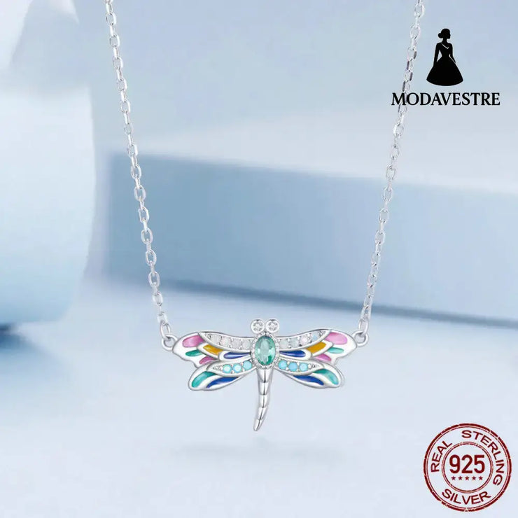 Colorful Delicate Dragonfly Necklace for Women BSN348 / Sterling Silver 925