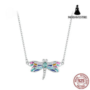 Colorful Delicate Dragonfly Necklace for Women BSN348 / Sterling Silver 925