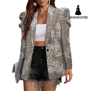 Commuter Printed Puff Sleeve Pleated Loose Long Sleeve Jacket Jacket