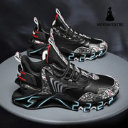 Cool Men Running Sneakers Mesh Breathable Sports Shoes Fashion Anti-Skid Walking Footwear Shoes Leather black / Size38