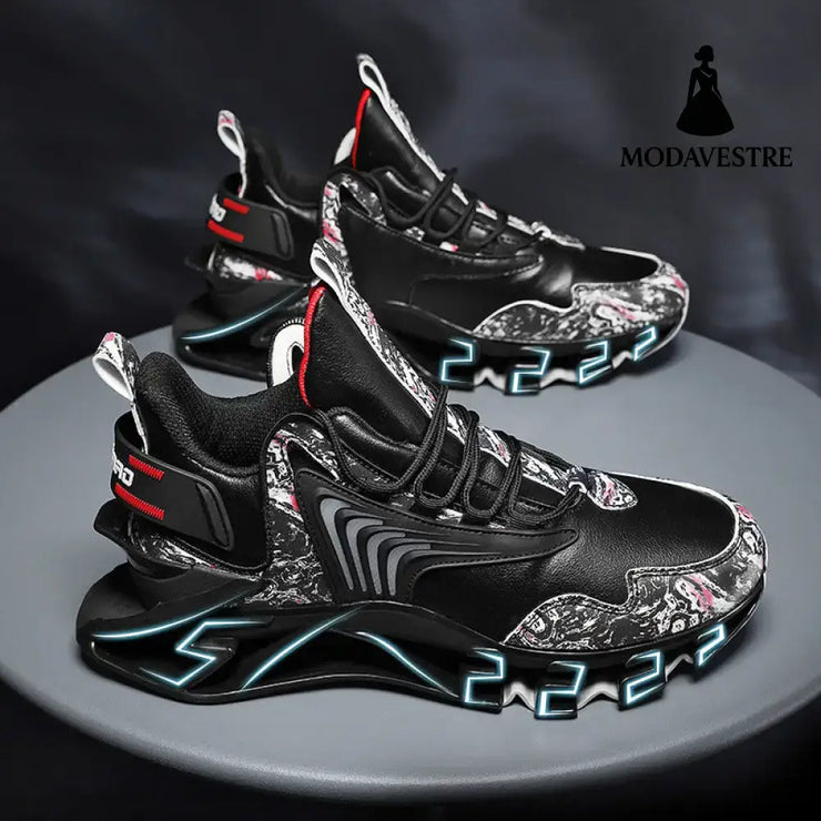 Cool Men Running Sneakers Mesh Breathable Sports Shoes Fashion Anti-Skid Walking Footwear Shoes Leather black / Size38