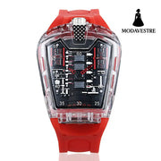 Cool Sports Brand Watches Luxury Men Watches Waterproof Japan Transparent red