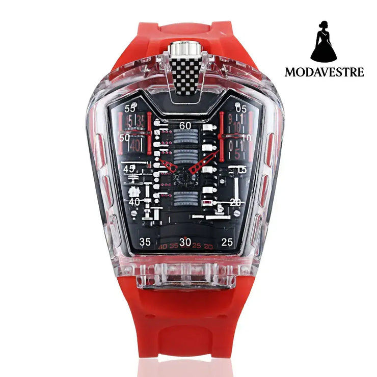 Cool Sports Brand Watches Luxury Men Watches Waterproof Japan Transparent red