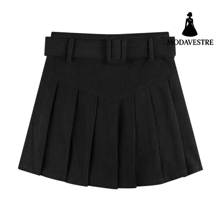 Corduroy Half Women’s Autumn A-line Half Skirt Pleated Skirt Black / L