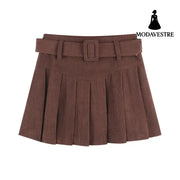 Corduroy Half Women’s Autumn A-line Half Skirt Pleated Skirt Brown / L