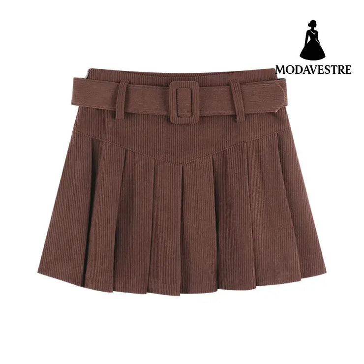 Corduroy Half Women’s Autumn A-line Half Skirt Pleated Skirt Brown / L