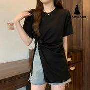 Cotton Irregular Split Short-sleeved T-shirt Women’s Summer
