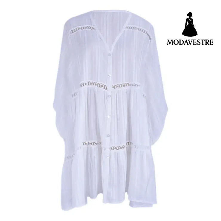 Cotton Jacquard Button Loose Sleeve Sunscreen Clothing For Women White / One size