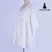 Cotton Jacquard Button Loose Sleeve Sunscreen Clothing For Women White / One size