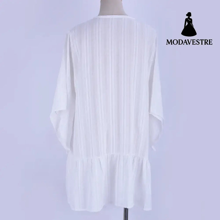 Cotton Jacquard Button Loose Sleeve Sunscreen Clothing For Women White / One size