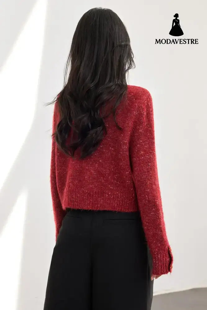 Cream Knit Cardigan Autumn Winter New Short Chiffon Style Women’s Top