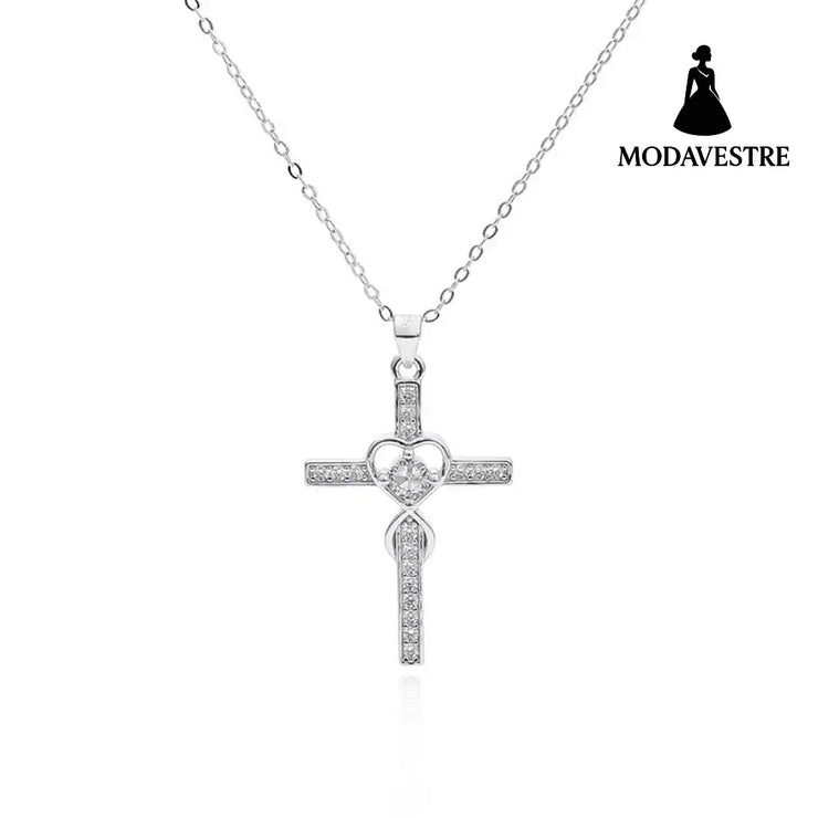 Creative 925 sterling silver heart-shaped cross necklace with fashionable simple and versatile accessories