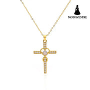 Creative 925 sterling silver heart-shaped cross necklace with fashionable simple and versatile accessories
