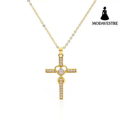 Creative 925 sterling silver heart-shaped cross necklace with fashionable simple and versatile accessories