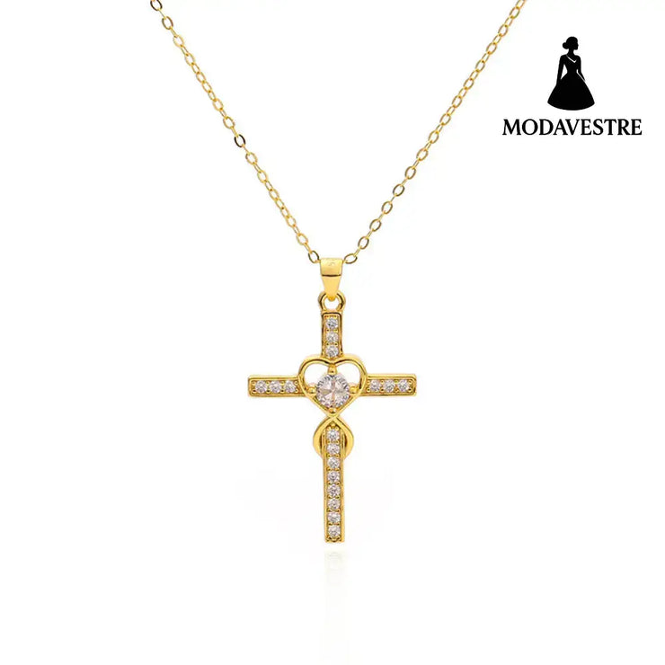 Creative 925 sterling silver heart-shaped cross necklace with fashionable simple and versatile accessories