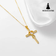 Creative 925 sterling silver heart-shaped cross necklace with fashionable simple and versatile accessories Golden color