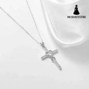 Creative 925 sterling silver heart-shaped cross necklace with fashionable simple and versatile accessories PLATINUM