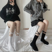 Cross Black Shank Support Women's Mid-calf Length Sock Long Socks Calf Socks Summer Thin Stockings - MODAVESTRE