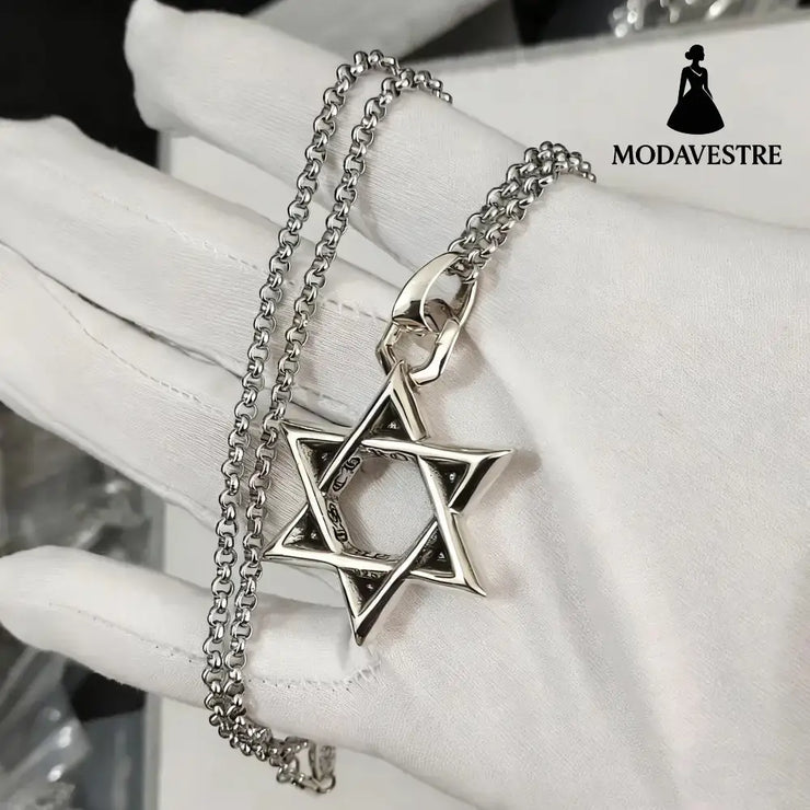 Cross necklace hexagonal star sword boat anchor pendant paired with letter flame pearl chain A set of large pointed