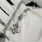 Cross necklace hexagonal star sword boat anchor pendant paired with letter flame pearl chain A set of ship anchors