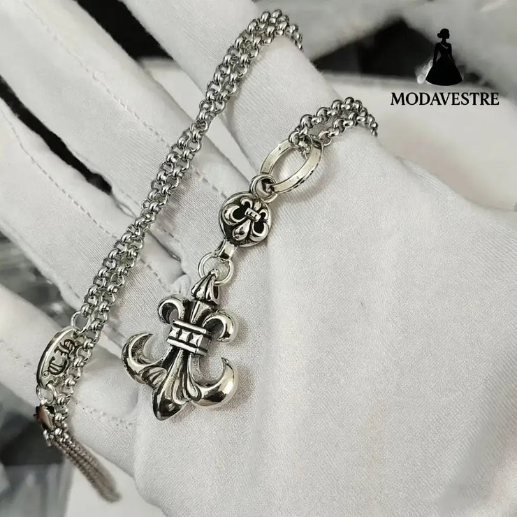Cross necklace hexagonal star sword boat anchor pendant paired with letter flame pearl chain A set of ship anchors