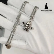 Cross necklace hexagonal star sword boat anchor pendant paired with letter flame pearl chain A set of skull heads