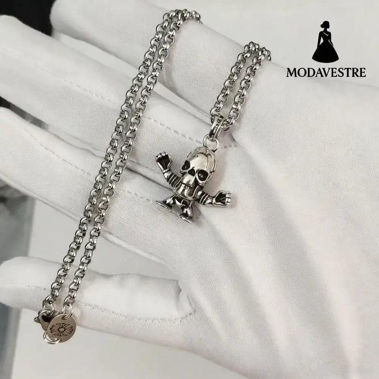 Cross necklace hexagonal star sword boat anchor pendant paired with letter flame pearl chain A set of skull heads