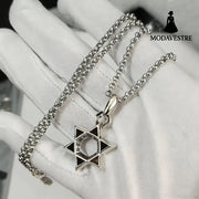Cross necklace hexagonal star sword boat anchor pendant paired with letter flame pearl chain A set of small star lights