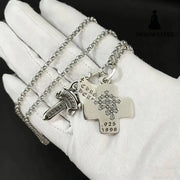 Cross necklace hexagonal star sword boat anchor pendant paired with letter flame pearl chain Three piece set of