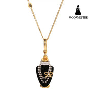 Crystal zircon pearl bow black pendant necklace pendant