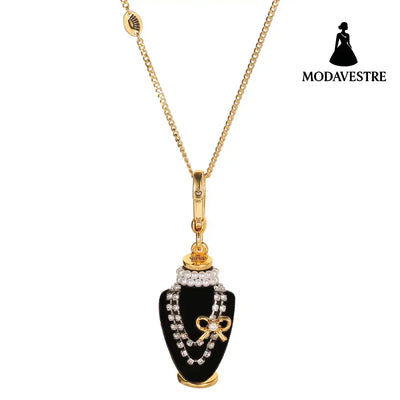 Crystal zircon pearl bow black pendant necklace pendant