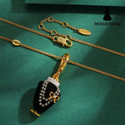 Crystal zircon pearl bow black pendant necklace pendant