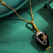 Crystal zircon pearl bow black pendant necklace pendant
