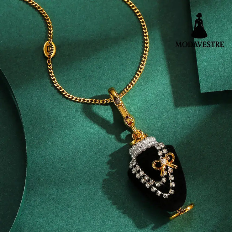 Crystal zircon pearl bow black pendant necklace pendant