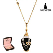 Crystal zircon pearl bow black pendant necklace pendant Pendant + Bare Chain [box Pack