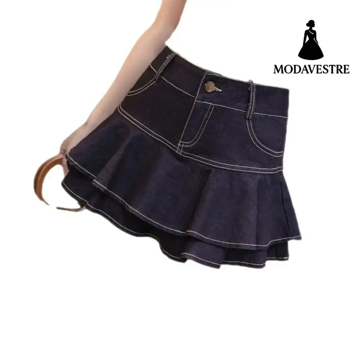 Denim Ruffled Skirt Fishtail Skirt