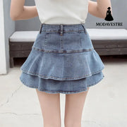 Denim Ruffled Skirt Fishtail Skirt