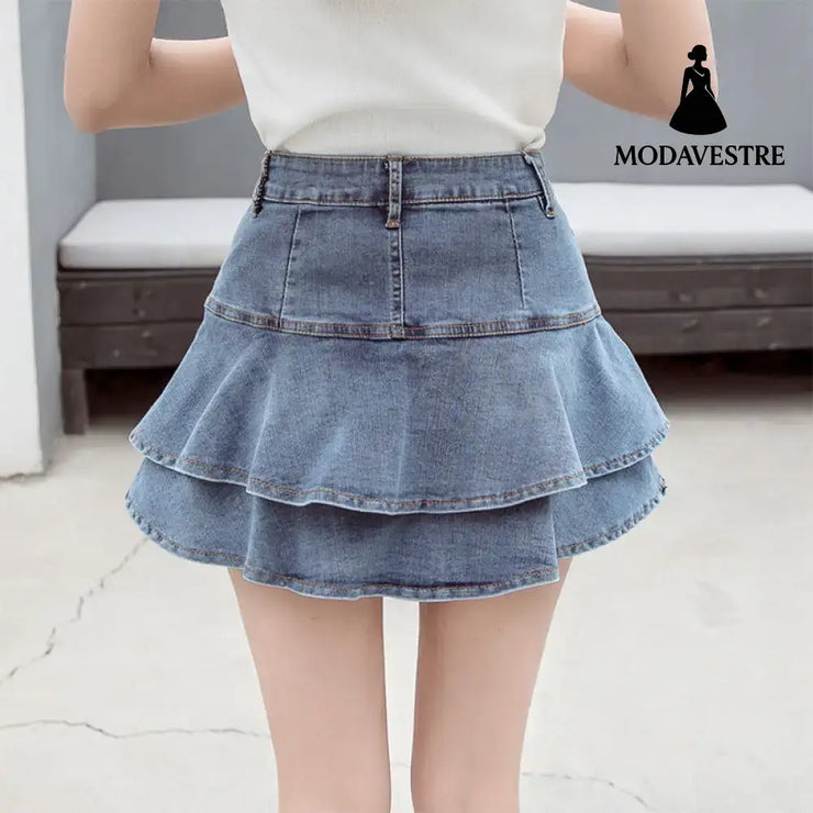 Denim Ruffled Skirt Fishtail Skirt