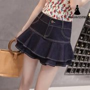 Denim Ruffled Skirt Fishtail Skirt Dark Blue / 2XL