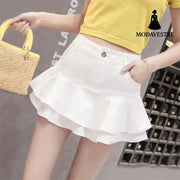 Denim Ruffled Skirt Fishtail Skirt White / 2XL