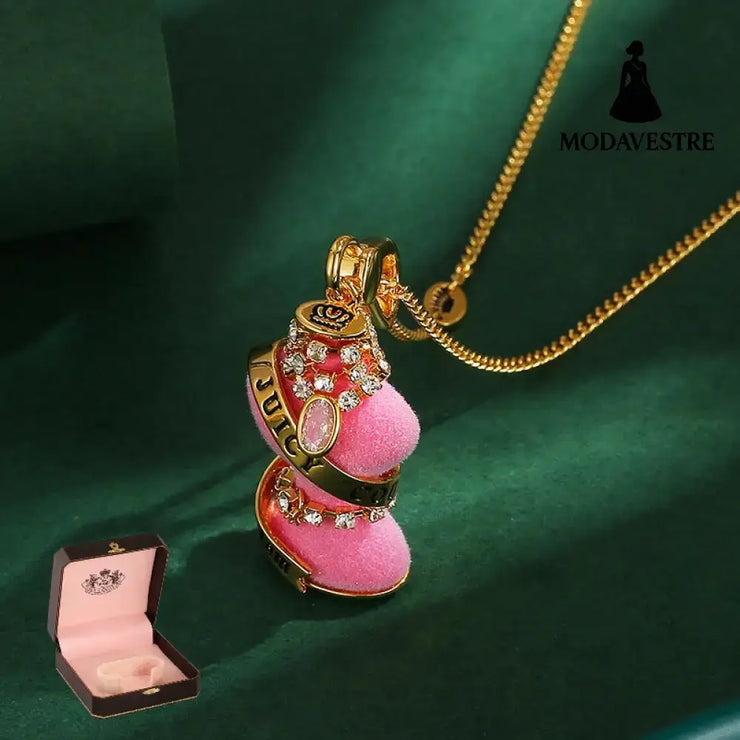 Diamond inlaid crystal zircon diamond chain pink Pendant + Bare Chain [Box Packaging]