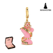 Diamond inlaid crystal zircon diamond chain pink Pendant [Box Packaging]
