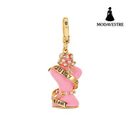 Diamond inlaid crystal zircon diamond chain pink Pendant [No Packaging]