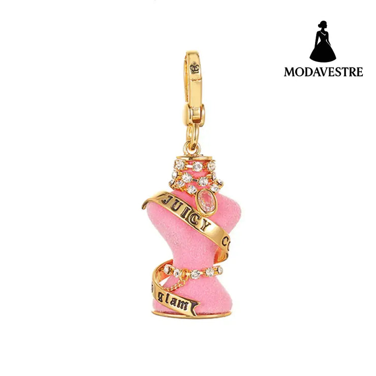 Diamond inlaid crystal zircon diamond chain pink Pendant [No Packaging]