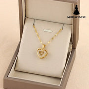 Double-layer Love Necklace With Rhinestones Titanium Steel Pendant Fashion Jewelry Woman Valentines Day Gift