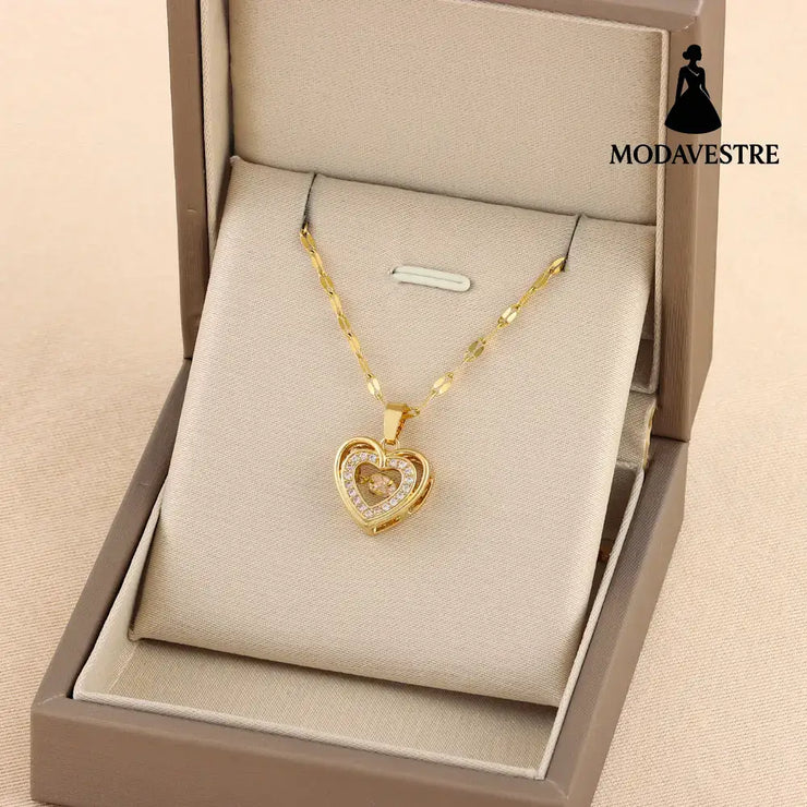 Double-layer Love Necklace With Rhinestones Titanium Steel Pendant Fashion Jewelry Woman Valentines Day Gift