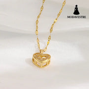 Double-layer Love Necklace With Rhinestones Titanium Steel Pendant Fashion Jewelry Woman Valentines Day Gift