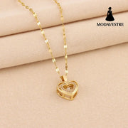 Double-layer Love Necklace With Rhinestones Titanium Steel Pendant Fashion Jewelry Woman Valentines Day Gift