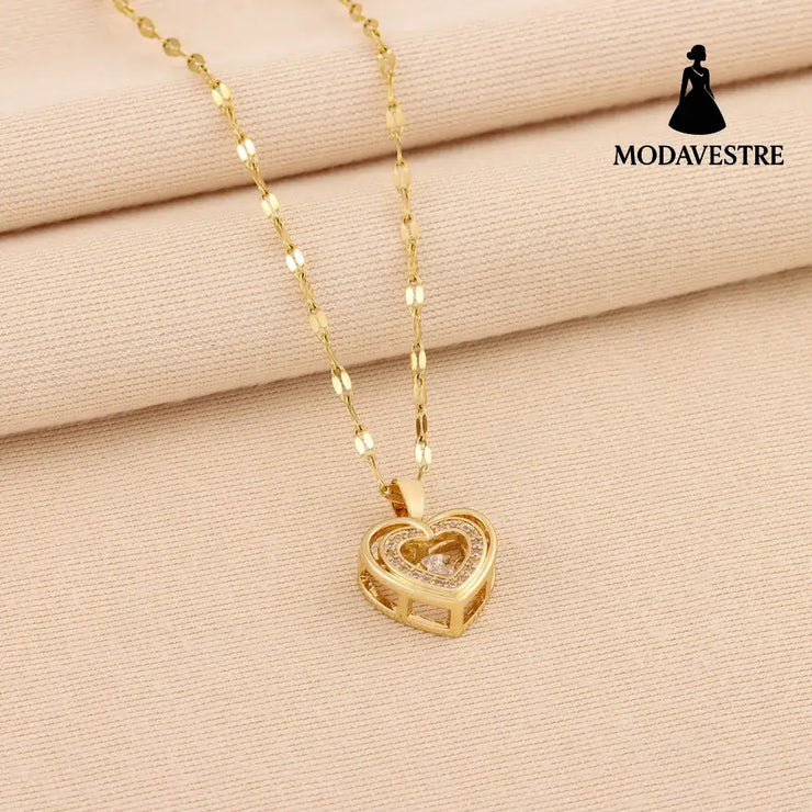 Double-layer Love Necklace With Rhinestones Titanium Steel Pendant Fashion Jewelry Woman Valentines Day Gift