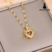 Double-layer Love Necklace With Rhinestones Titanium Steel Pendant Fashion Jewelry Woman Valentines Day Gift 8018 Smart
